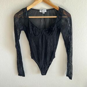 NWOT TIC TOC Black Lace Long Sleeve Bodysuit Womens Small